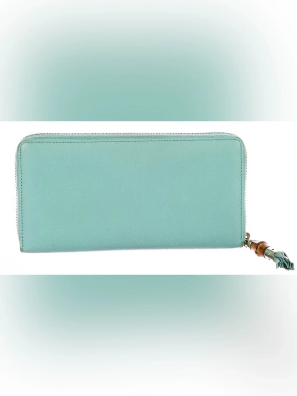 GUCCI BAMBOO TASSEL ZIP AROUND GREEN LEATHER CONTINENTAL LONG  WALLET - Picture 7 of 14